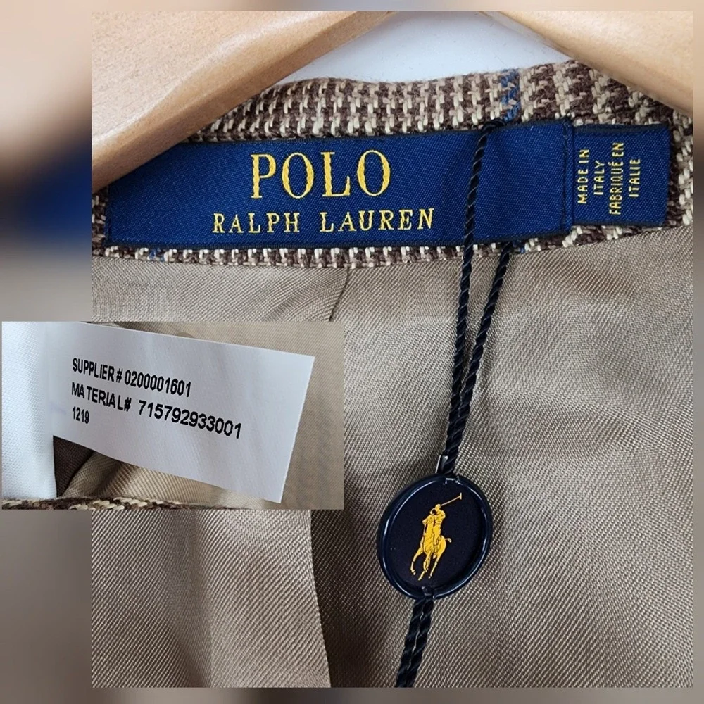Polo Ralph Lauren Glen Plaid Blazer 40R Men Linen Brown Academia Italy NEW $1198
